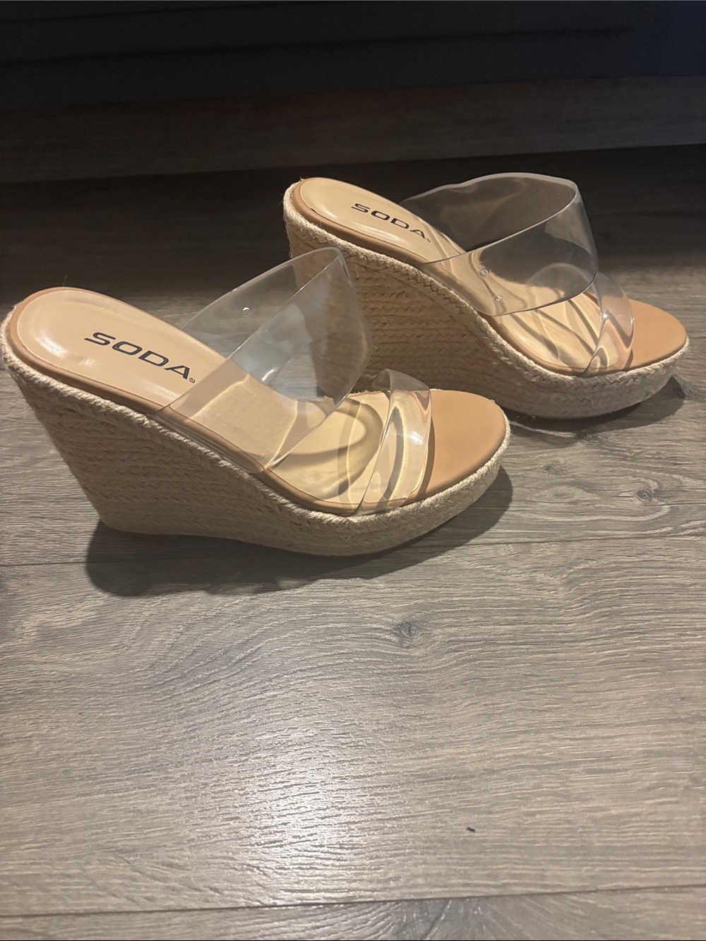SODA Clear Strap Espadrille Wedge Sandals - Beige/Nude - Picture 6 of 7